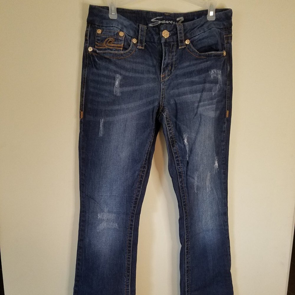 Seven7 slim boot distressed denim jeans sz 6